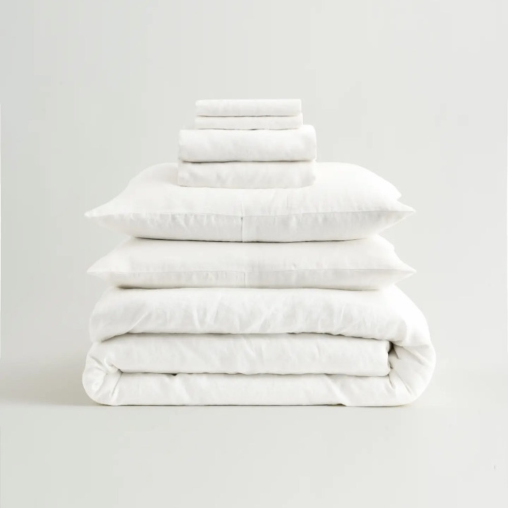 Quince White Full European Linen Duvet Deluxe Bundle NWT
